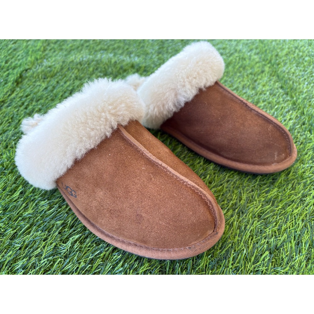 UGG Scuffette II Slippers Chestnut Suede Sheepskin Lining Womens 9.5